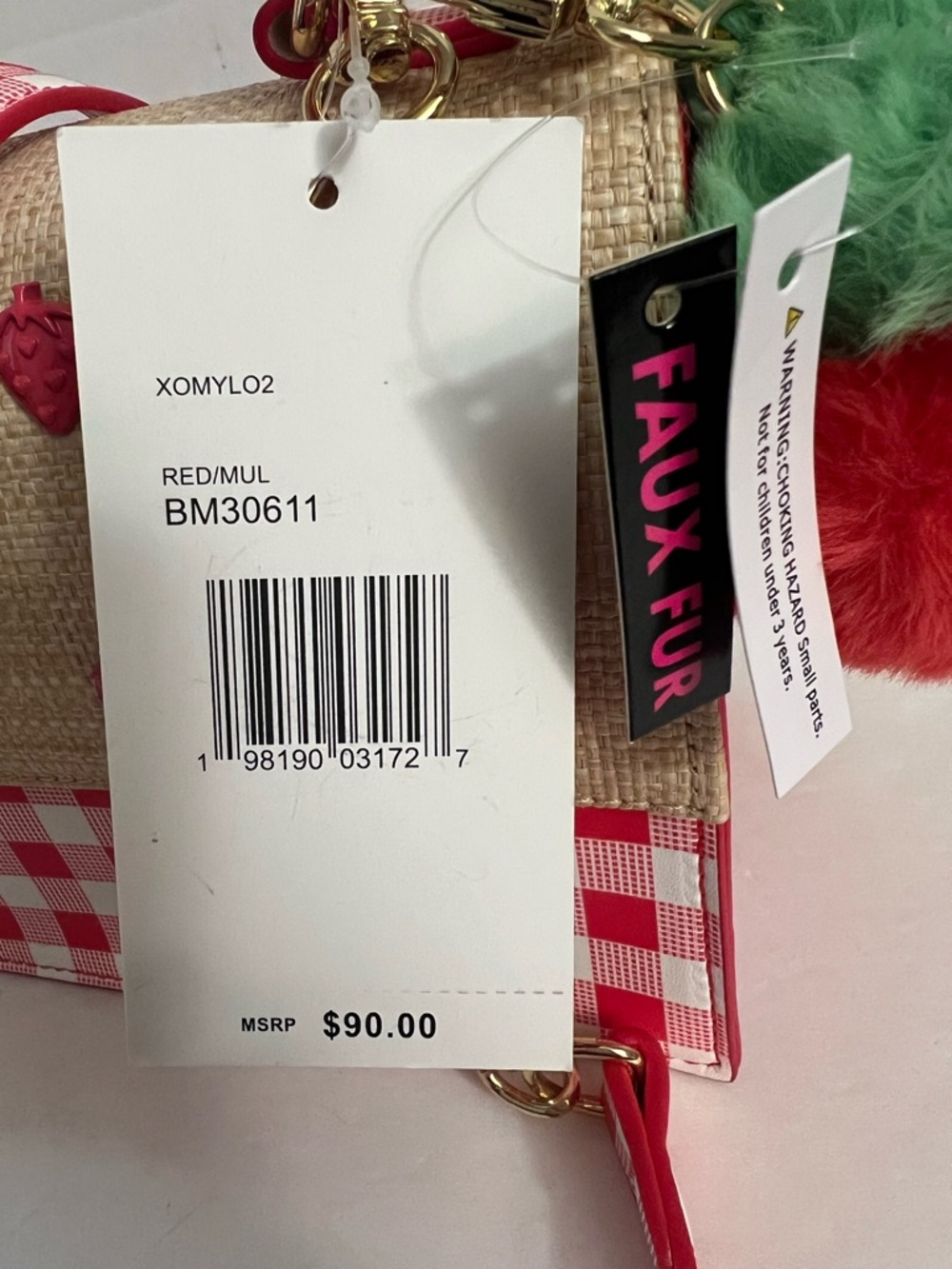 Betsey Johnson Red Gingham Strawberry Charm Crossbody Bag - Picture 14 of 16